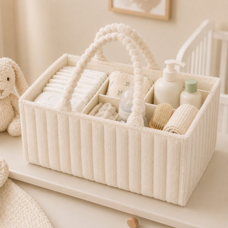 TinyEase™ Cotton Style Baby Diaper Caddy Organiser with Carry Handles