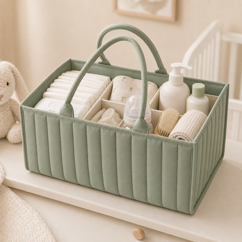TinyEase™ Sage Green Baby Diaper Caddy Organiser with Carry Handles