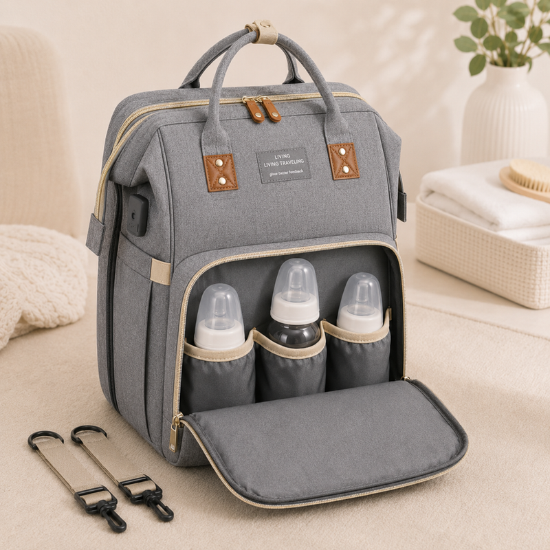 TinyEase™ Foldable Mom Diaper Backpack with Convertible Travel Cot