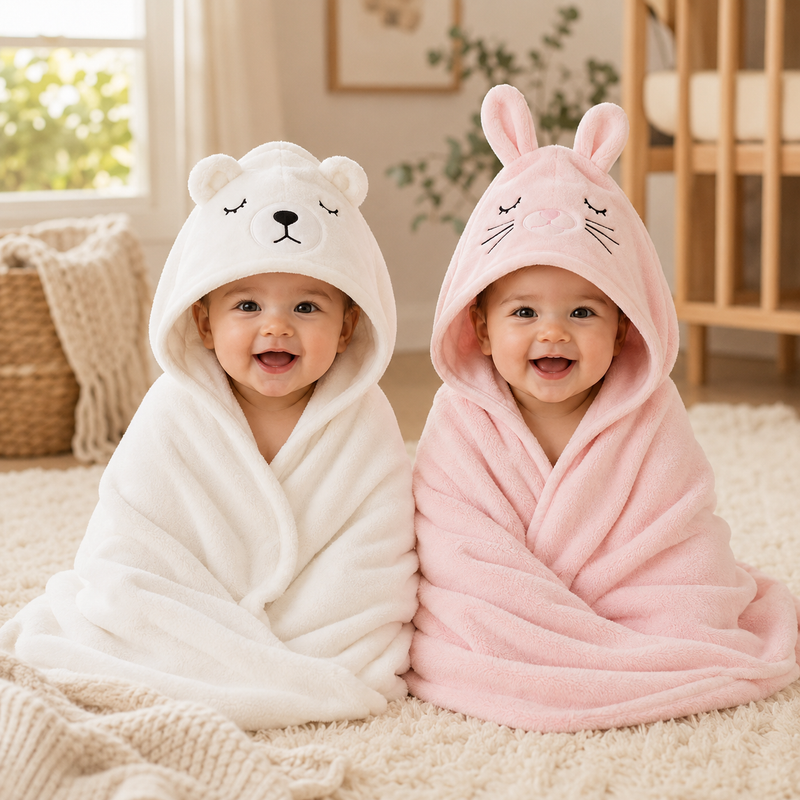 TinyEase™ CuddleHood Plush Character Baby Towel Set of 2