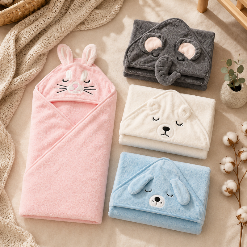 TinyEase™ CuddleHood Plush Character Baby Towel Set of 2